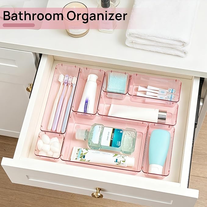 Vtopmart 25 Pack Plastic Drawer Organizers with Non-slip Rubber Pads | 4-Size Versatile Makeup Organizer, Storage Containers Small Bins for Makeup, Jewelries, Bedroom, Kitchen Utensils and Office - Image 5