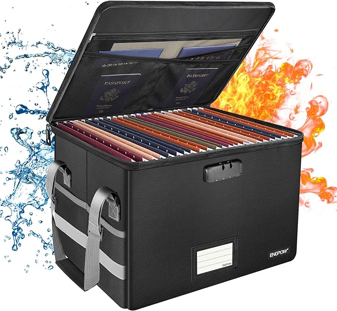 ENGPOW File Box with Lock, Fireproof Document Box with Pockets, Collapsible File Organizer Filing Storage Cabinet with Handle, Portable Home Office Safe for Hanging Letter/Legal Folders,Black,2 Pack - Image 8