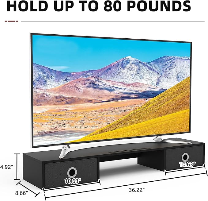 YAOHUOO Dual Monitor Stand with LED Light 2 Drawers, Computer Monitor Riser for 2 Monitors, Large Desktop Organzier with Storage for PC/Laptop/Computer/TV Screen/Printer - Image 7