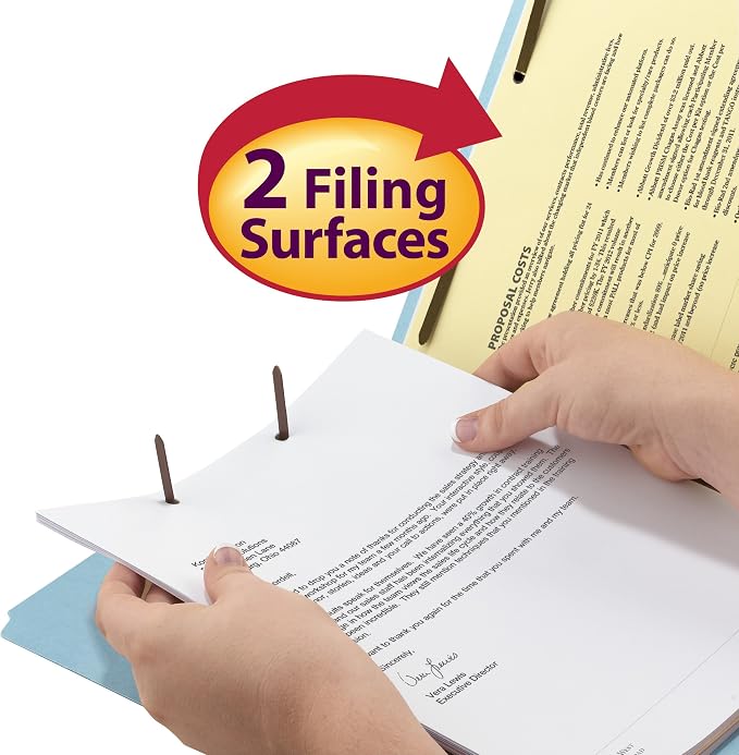 Smead 100% Recycled Pressboard Fastener File Folder, 2 Fasteners, 1/3-Cut Tab, 1" Expansion, Letter Size, Blue, 25 per Box (15000) - Image 3