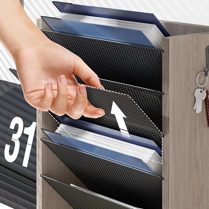 Mail Organizer Wall Mounted, 6-Slot Hanging File Organizer with Key Holder | Mail Sorter, Wood Letter Holder for Envelopes Bills Magazine Folders Papers Accessories for Home Office, Greige - Image 7