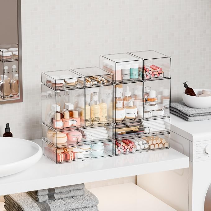 12.1''W Clear Stackable Storage Drawers,2 Pack Acrylic Drawer Organizer for Hair Accessories,Makeup Organizers,Plastic Organizer Bins for Vanity,Bathroom,Cabinet,Desktop,Office Supply Organizer - Image 6
