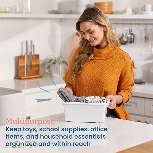 ECR4Kids Scoop Front Storage Bins, Multipurpose Organization, White, 10-Piece - Image 3