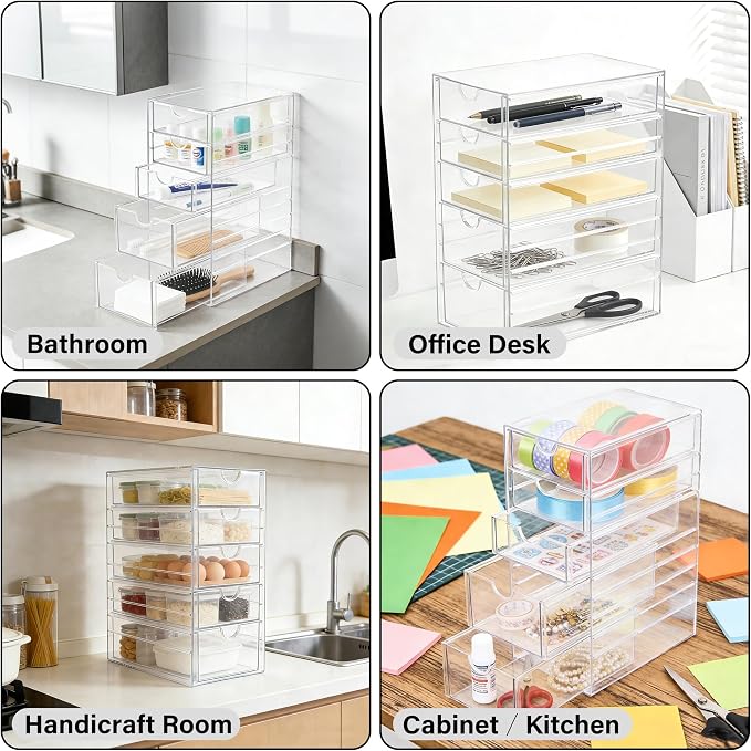 Prsildan Hair Accessories Organizer Acrylic Drawer with 5 Small Drawers | Clear, For Bathroom Vanity Office Desk, Jewelry Makeup Storage - Image 5