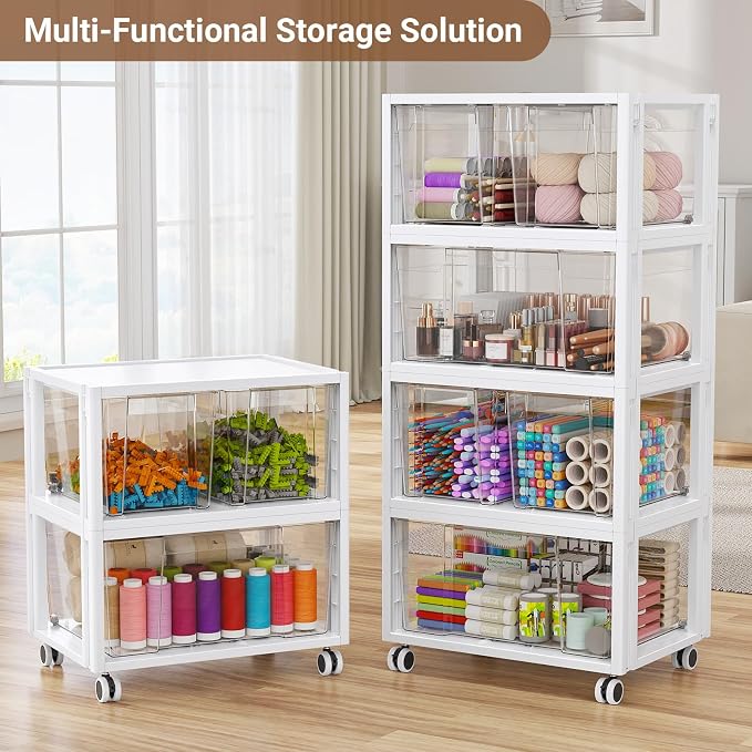 Stackable Storage Drawer Carts, Extra Large Bins 1 Tier 2 Drawers | Smooth Pull-Out Drawers, Clear Plastic Storage Organizer Container For Home Office Bedroom Bathroom Art Crafts Under Desk - Image 5