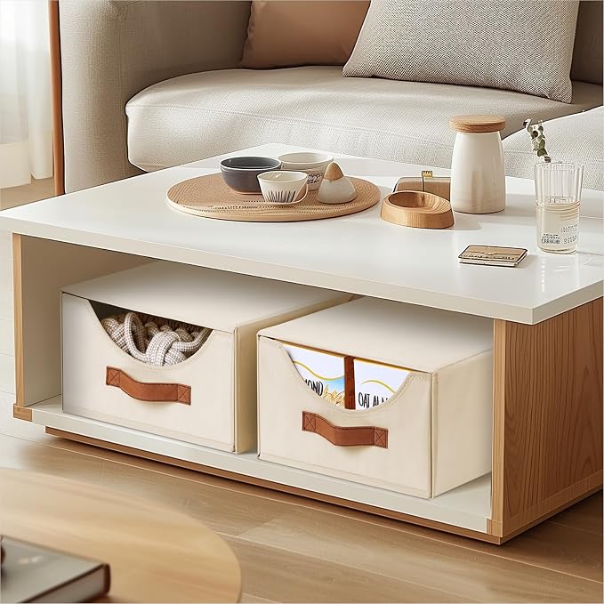 Stackable Storage Drawers - Collapsible Storage Bins with Drawers, 6 Pack Closet Shelf Organizer Basket, Fabric Pull Out Organizer for Bedroom, Living Room, Dorm, Beige - Image 2