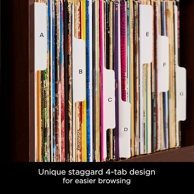 Carstens Records Heavy Duty Vinyl Album Dividers A-Z | Single Sided Printing | 12" LP Organizers with Tabs | Pack of 26 White | Made in The USA | for Side Browsing - Image 3