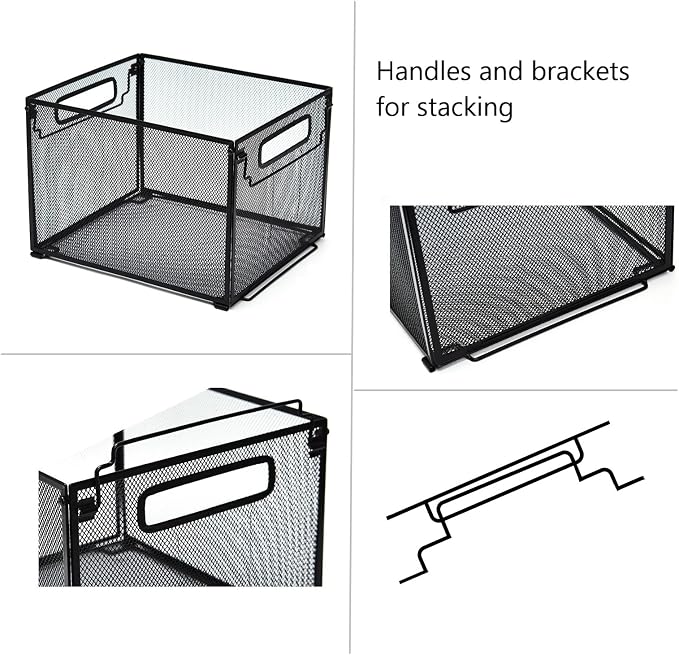 SETTFRFE 2 Pack File Organizer,Metal File Crates for Hanging Folders,Black | Mesh Letter Size Hanging Folder Organizer & Filing Crate with Handle,Stackable Rack for Office Supplies,Classroom & Home - Image 5