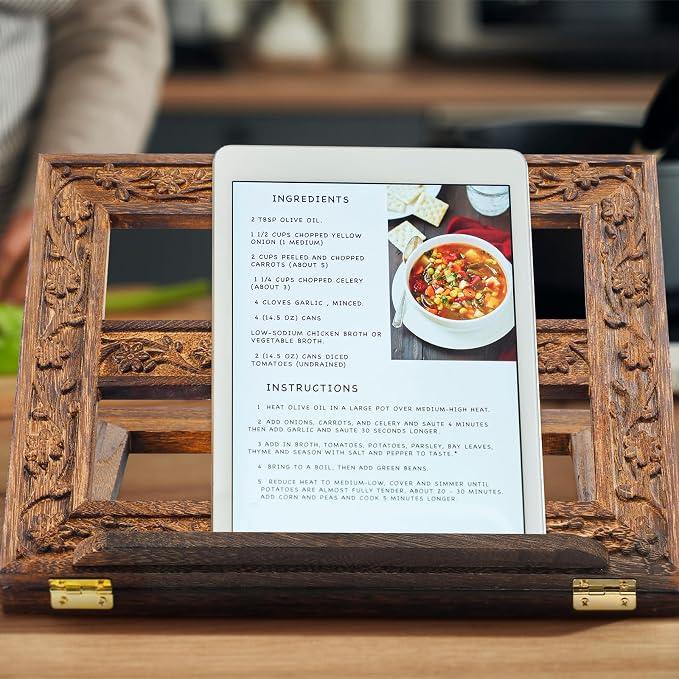 DoubleFill Adjustable Wooden Bible Stand Carved Bible Holder Missal Stand Book Display for Reading Folding Religious Prayer Wooden Holy Book Holder 12.99 x 10.04 Inches(Dark Brown) - Image 6
