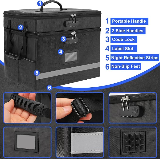 EXLIFBAG 2 Layer File Box with Lock, Portable Document Organizer Box with Handle, Fireproof File Box for Home Office, Legal File Organizer Storage - Image 2