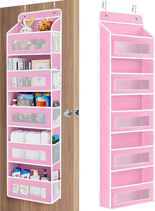 JARLINK Over the Door Organizer for Bedroom, Pantry, Bathroom, 5 Shelf Pink | Anti-Tilt Design, 44 lb Load Capacity, Hanging Door Organizer with 5 Large Capacity Pockets, Behind Door Storage for Nursery by JARLINK