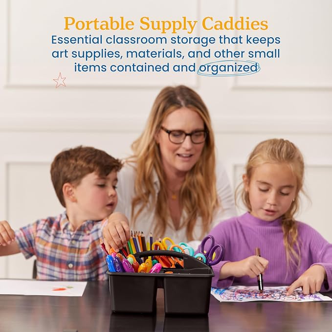ECR4Kids 4-Compartment Medium Plastic Caddy, Multipurpose Organization, Black, 6-Pack - Image 3