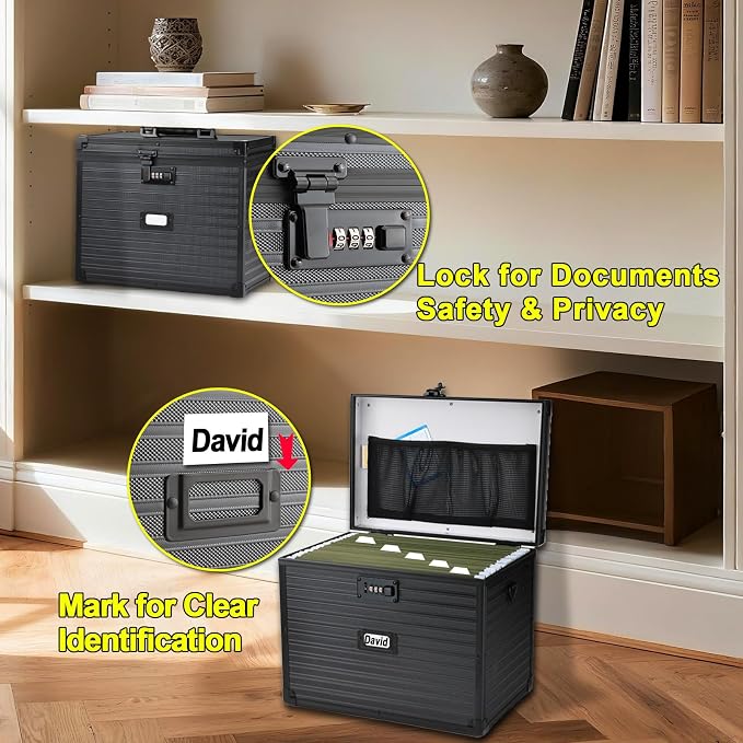 File Storage Cabinet File Organizer Document Organizer File Box in Office and Home with Combination Lock with 20 Letter Size Hanging Files (Stripe Black, Letter) - Image 4