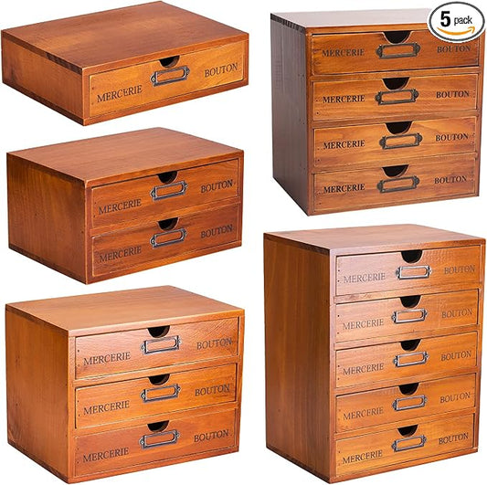 5-Piece Vintage Organization and Storage Set - Single Drawer, 2-Drawer, 3-Drawer, 4-Drawer & 5-Drawer Organizer Chests - Embroidery, Sewing, Arts and Craft Journaling - Stackable Modular Storage by PrimoSupply