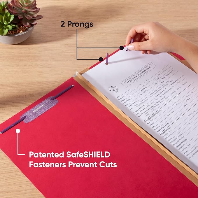 Smead Pressboard Legal Size File Folders with SafeSHIELD Fasteners, 2 Dividers, 2" Expansion, Office Folders, Paper Holder, Bright Red, 10 per Box (19031) - Image 5