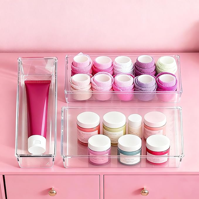 Large Drawer Organizer Bins 26 Pack | Complete 5 Size Clear Plastic Kitchen Drawer Organizers for Utensils | Bathroom Drawer Organizer Trays | Versatile for Makeup Office Organization - Image 6