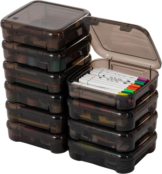 IRIS USA Scrapbook Case |Made in USA| Fits 6"x6" - Thick (10-Pack) - Gray | Portable Plastic Organizers with Built-In Handles for Small Paper, Art, Craft Supplies & Photos by IRISUSA