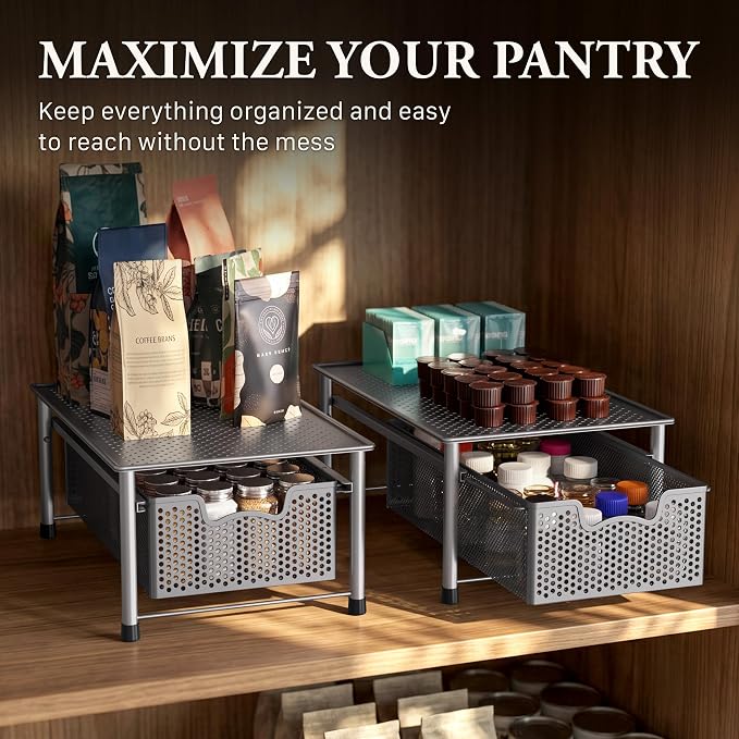Simple Houseware Stackable Cabinet Basket Drawer Organizer, Silver - Image 7