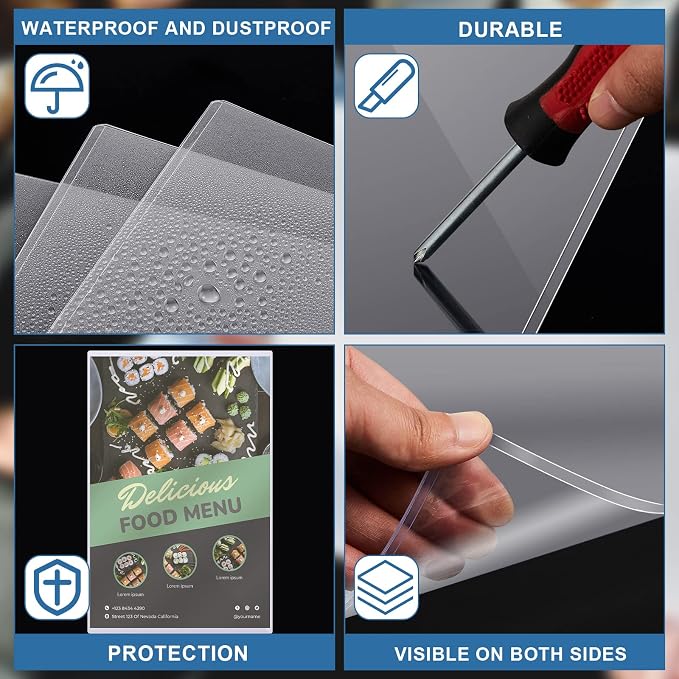 100 Pcs 11" x 17" Rigid Print Protectors, Heavy Duty Hard Plastic Sheet Page Protectors Crystal Menu Holder Clear Poster Sleeve Top Loading Frame for Magazine Photo Paper Poster Prints - Image 4