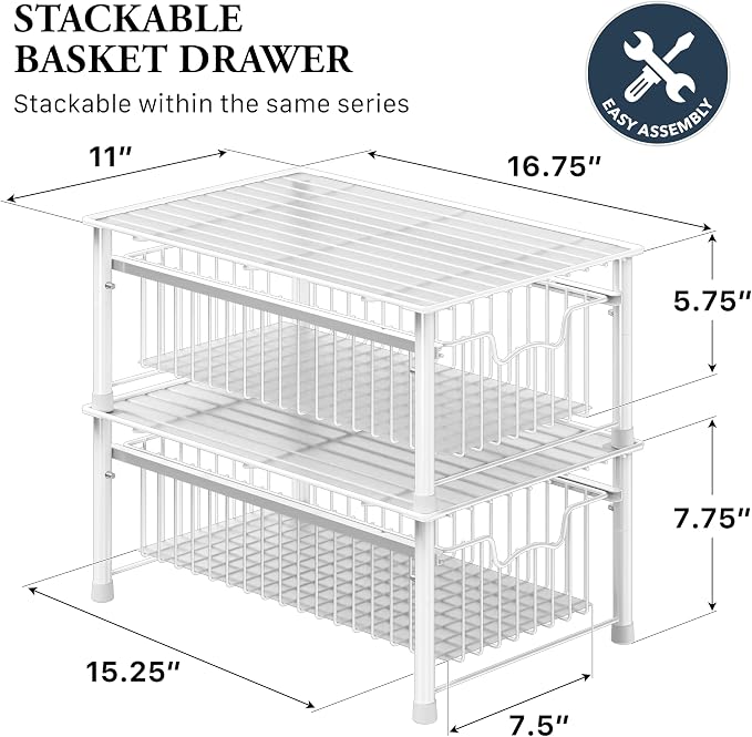 Simple Houseware Stackable Basket Drawer, White - Image 2