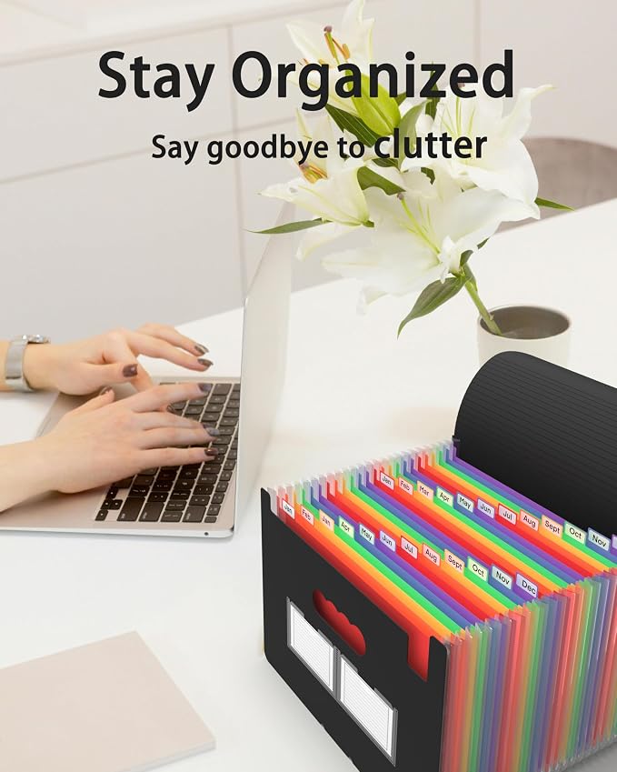 Accordion File Organizer, 2 Pack 24 Pockets Expanding File Folders, Portable Monthly Bill Receipt Documents Organizer with Colorful A-Z Tabs, Letter/A4 Size - Black - Image 4