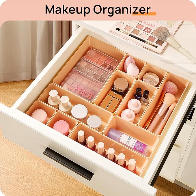 Vtopmart 25 Pack Plastic Drawer Organizers with Non-slip Rubber Pads | 4-Size Versatile Makeup Organizer, Storage Containers Small Bins for Makeup, Jewelries, Bedroom, Kitchen Utensils and Office - Image 4
