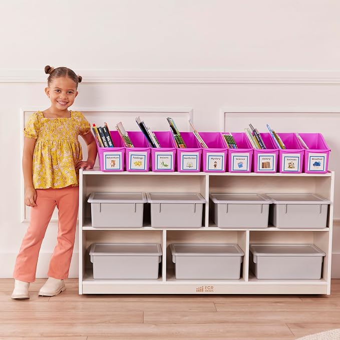 ECR4Kids Linking Plastic Storage Book Bin, Multipurpose Organization, Neon Purple, 10-Piece - Image 7