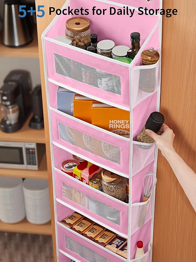 JARLINK Over the Door Organizer for Bedroom, Pantry, Bathroom, 5 Shelf Pink | Anti-Tilt Design, 44 lb Load Capacity, Hanging Door Organizer with 5 Large Capacity Pockets, Behind Door Storage for Nursery - Image 5