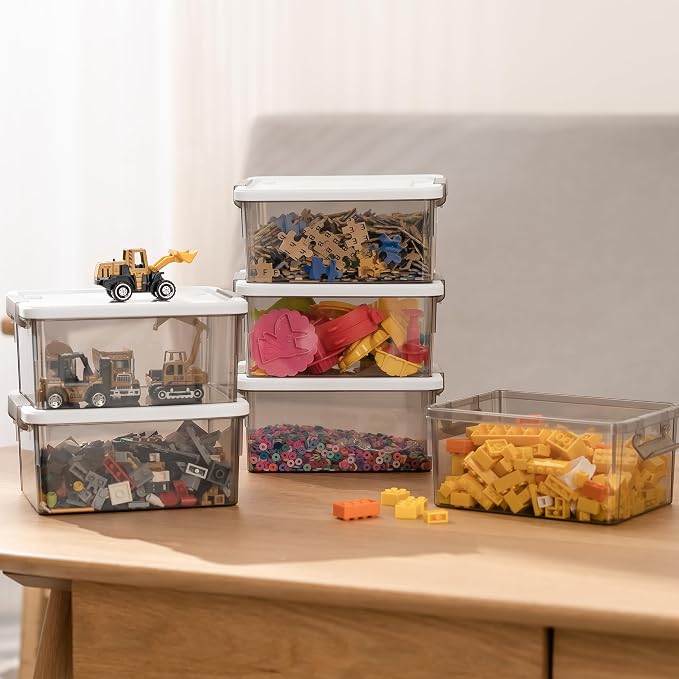 Citylife 1.32 QT 10 Pack Small Storage Bins Plastic Storage Container Stackable Box with Lids for Organizing, Clear Grey. | Plastic Containers for Beads, Buttons, Sewing Supplies, Office Supplies and Toys, Clear Grey 6.9"*5.1"*3.2" - Image 4
