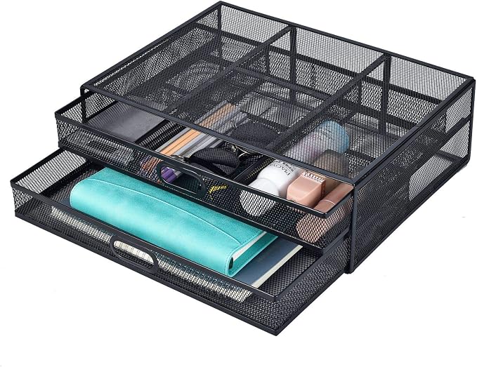 Monitor Stand Riser with Drawer - Metal Mesh Desk Organizer with Dual Pull Out Storage Drawer, Printer Holder with Pull Out Storage Drawe by Unknown