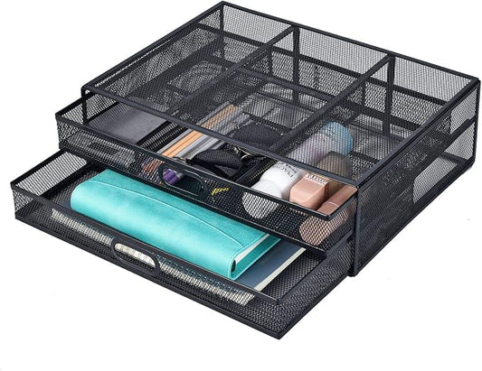Monitor Stand Riser with Drawer - Metal Mesh Desk Organizer with Dual Pull Out Storage Drawer, Printer Holder with Pull Out Storage Drawe by Unknown