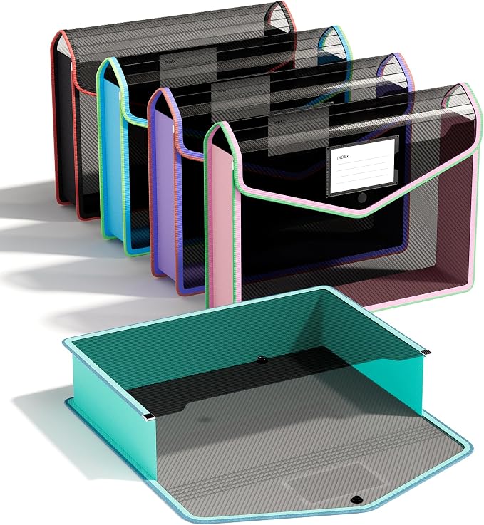 ThinkTex Plastic Expanding File Folder, Black Transparent Envelopes with Snap Closure,Suitable for Home, Office, School and Hospital, Large Capacity，No Dividers, Two-Tone, Fit Letter/A4 Size-5Pcs | with SnapSuitable for Home, Office, School and Hospita... by ThinkTex