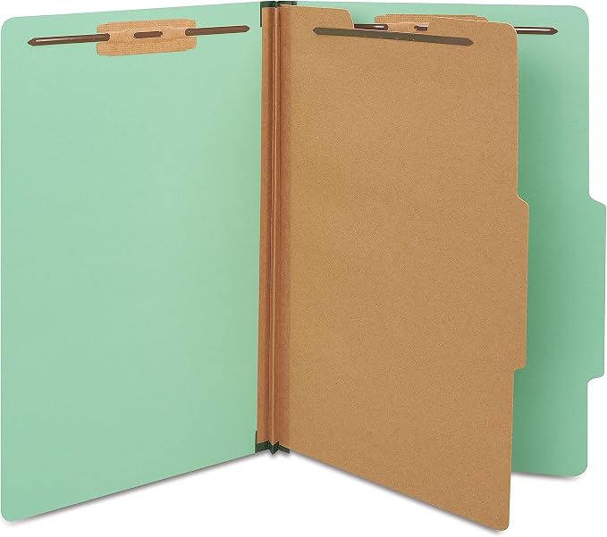 Staples Pressboard Classification Folders, Legal Size, 1‑Divider, 1.75" Expansion, Light Green, Heavy‑Duty Construction – 40/Carton by Staples