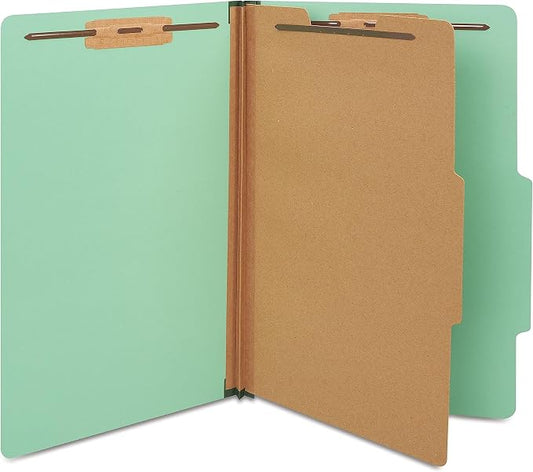 Staples Pressboard Classification Folders, Legal Size, 1‑Divider, 1.75" Expansion, Light Green, Heavy‑Duty Construction – 40/Carton by Staples