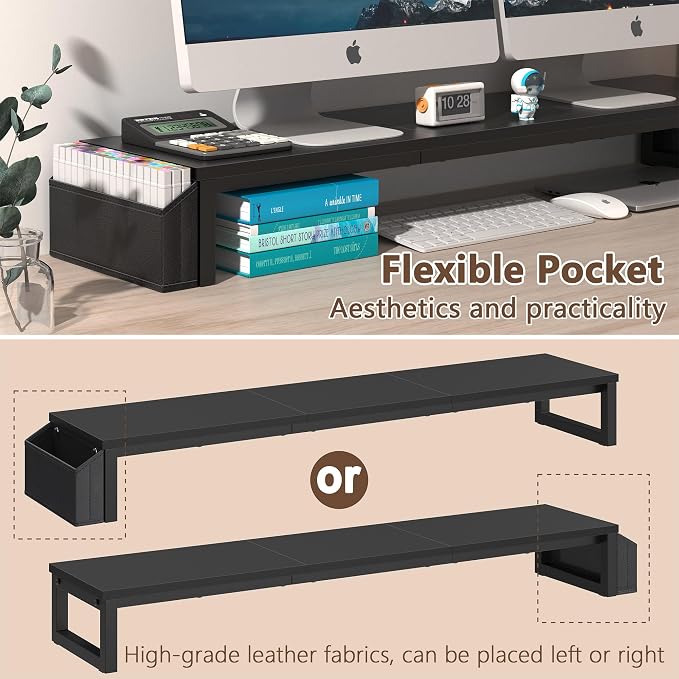 LAND·VOI Dual Monitor Stand Riser,41.5'' Long Monitor Stand for 2 Monitors, Wood and Steel Computer Monitor Stand, Desktop Oraganizer with Pen Holder, Monitor Riser for Desk Computer,Laptop,TV, Black - Image 4