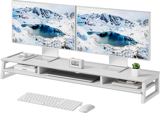 Dual Monitor Stand Riser for Desk, 41.7 Inch Large 2 Tier Computer Monitor Stand for 2 Monitors, Desktop Storage Organizer Shelf with Keyboard Space for Laptop PC Printer White by Unknown