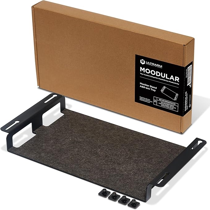 Moodular Storage Tray Add-On for Slide Rails, Do Not Use Alone | Accessory Only, Steel with Felt Lining, Anti-Scratch, Custom-Fit Positioning, Clutter-Free Workspace, Black, MSA-TR by ULTRARM