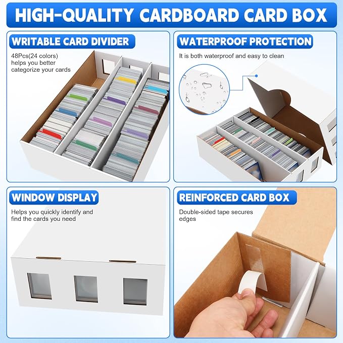 4 Pack Trading Card Storage Box, 9400+ Count Card Storage Box with 48 Card Divider White Sports Card Storage Box Cardboard Card Organizer Box Bulk Card Case Trading Card Box for Soccer Basketball Card - Image 3