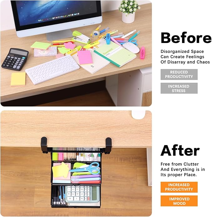 Under Desk Drawer, Clamp on Desk Organizer Slide Out Table Storage No Drill | 2Tier Under desk drawer: clamp on desk organizer, under desk drawer slide out, hanging desk organizer, no drill table storage - Image 6