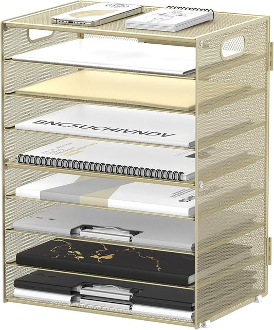 9-Tier Paper Organizer for Desk, Letter Tray with Handles, Golden Yellow | Desk File Organizer with Removable Trays for Sorting Files, Folders, Mail and Printer Paper at Home, School or Office by DALTACK