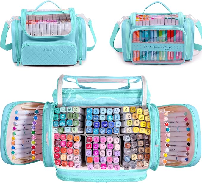 Marker Organizer Case Bag for 200-300 Markers – Large Art Supply Storage Bag with Detachable Dividers, Travel Marker Holder for Alcohol Markers, Brush Pens, Colored Pencils & Craft Supplies by APOFFICE