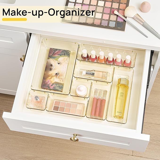 Vtopmart 25 Pack Plastic Drawer Organizers with Non-slip Rubber Pads | 4-Size Versatile Makeup Organizer, Storage Containers Small Bins for Makeup, Jewelries, Bedroom, Kitchen Utensils and Office - Image 3