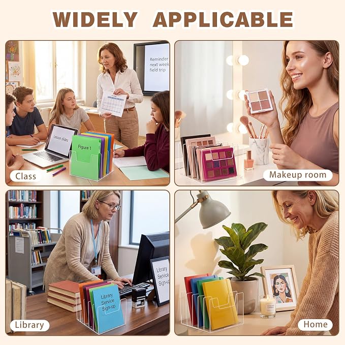 2 Pack 5 Section Clear Acrylic Desktop File Organizer Vertical File Sorter 4mm Thick, Large Capacity Upright Magazine Organizer, Book Paper, Notebooks, Envelopes, Mail Holder - Image 6