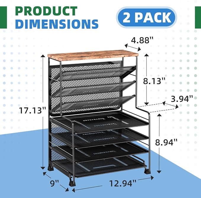 Simple Trending 7 Tier Desk File Organizer, 2 Pack Letter Tray Paper Organizer, Mesh Desk Accessories File Folder for Office, Home or School, Black - Image 6