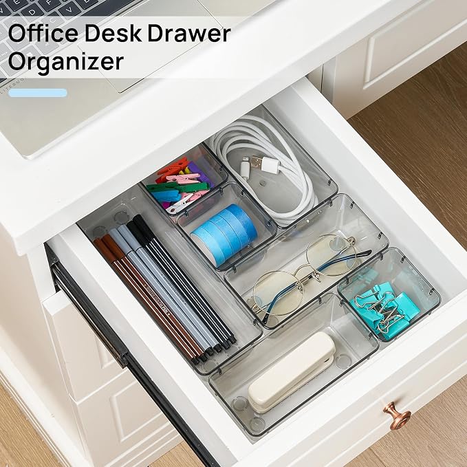 Vtopmart 25 Pack Plastic Drawer Organizers with Non-slip Rubber Pads | 4-Size Versatile Makeup Organizer, Storage Containers Small Bins for Makeup, Jewelries, Bedroom, Kitchen Utensils and Office - Image 3