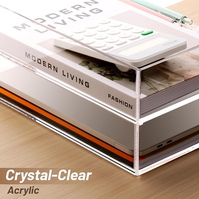 SANRUI Stackable Acrylic Desk Organizer, Paper Tray Organizer, 2-Pack | Desk Organizers and Accessories, File Organizer for Letter Book A4 Office File Folder Holder 12 x 9.26 x 5.3 inches, Clear - Image 4
