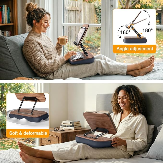 Lap Bean Bag Book Holders for Reading Hands Free, Adjustable Book Stand | Hands-Free Reading Pillow Stands with Page Clips, Book Holder Rest for Bed Desk Couch, Recipe Kitchen Readers Lovers Gifts - Image 3