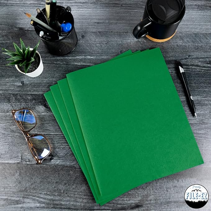 FILE-EZ Two-Pocket Folders, Green, 25-Pack, Textured Paper, Letter Size (EZ-32560) - Image 7
