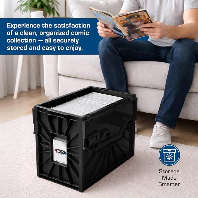 BCW Short Comic Book Bin | Holds 150 Comics | Stackable Plastic Storage | Acid-Free Organizer | Black, 10 Pack - Image 7