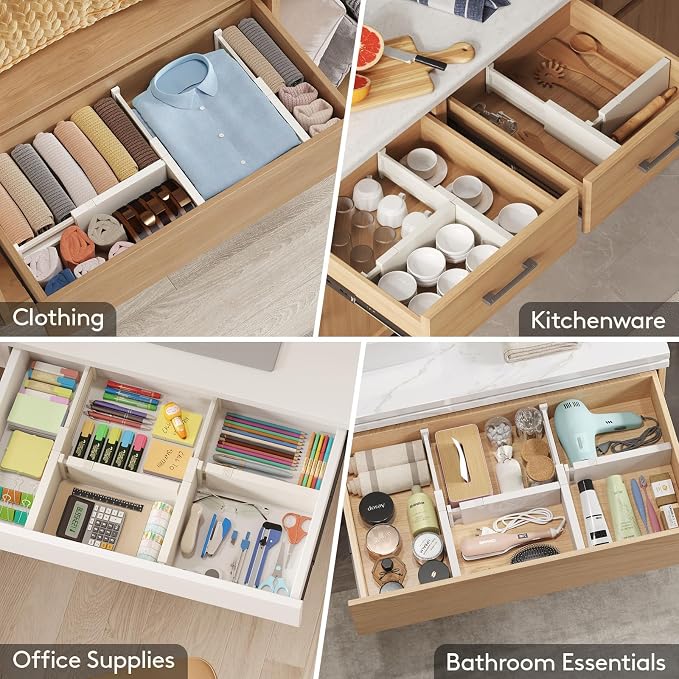 Lifewit 4" High Upgrade Drawer Divider, Adjustable Drawer Organizer Clothes | 24 Pack 11-17" Expandable Beige Plastic Drawer Separator for Dresser, Kitchen, Closet, Nursery, Office Organization & Storage - Image 8
